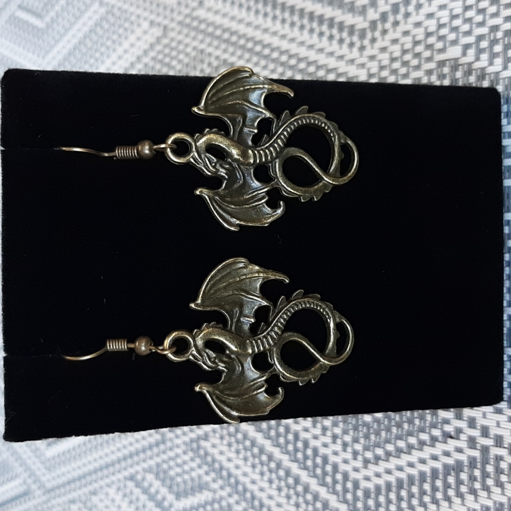 Bronzed Metal Dragon Earrings